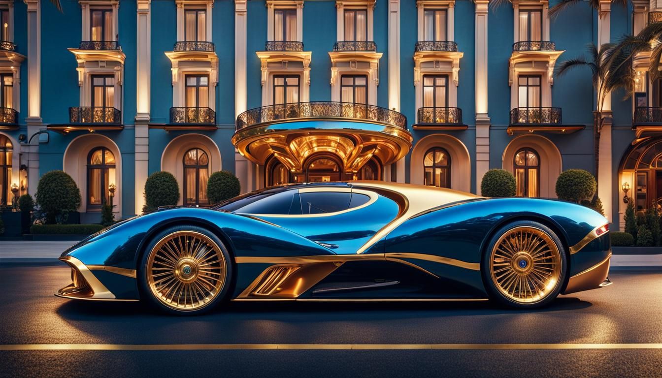 Luxury Car at Expensive Hotel in Steampunk Style