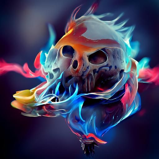 Colorful Flaming Skull in Watercolor Style