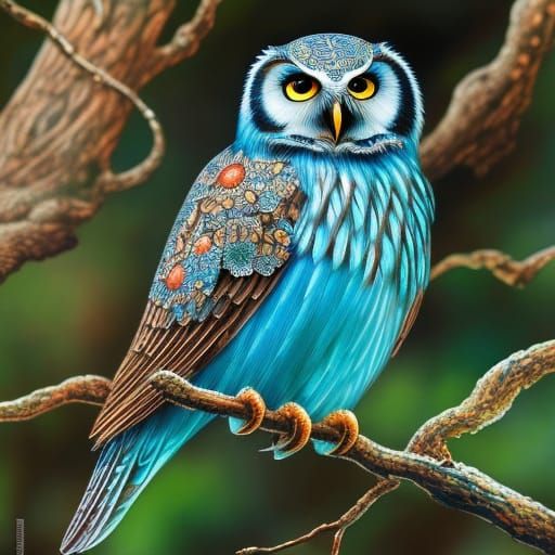 turquoise floral owl