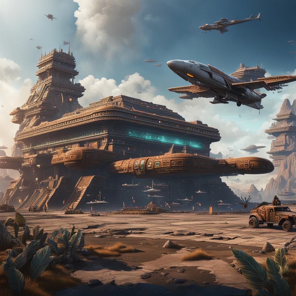 Modern Aztec Airbase: Detailed Matte Painting