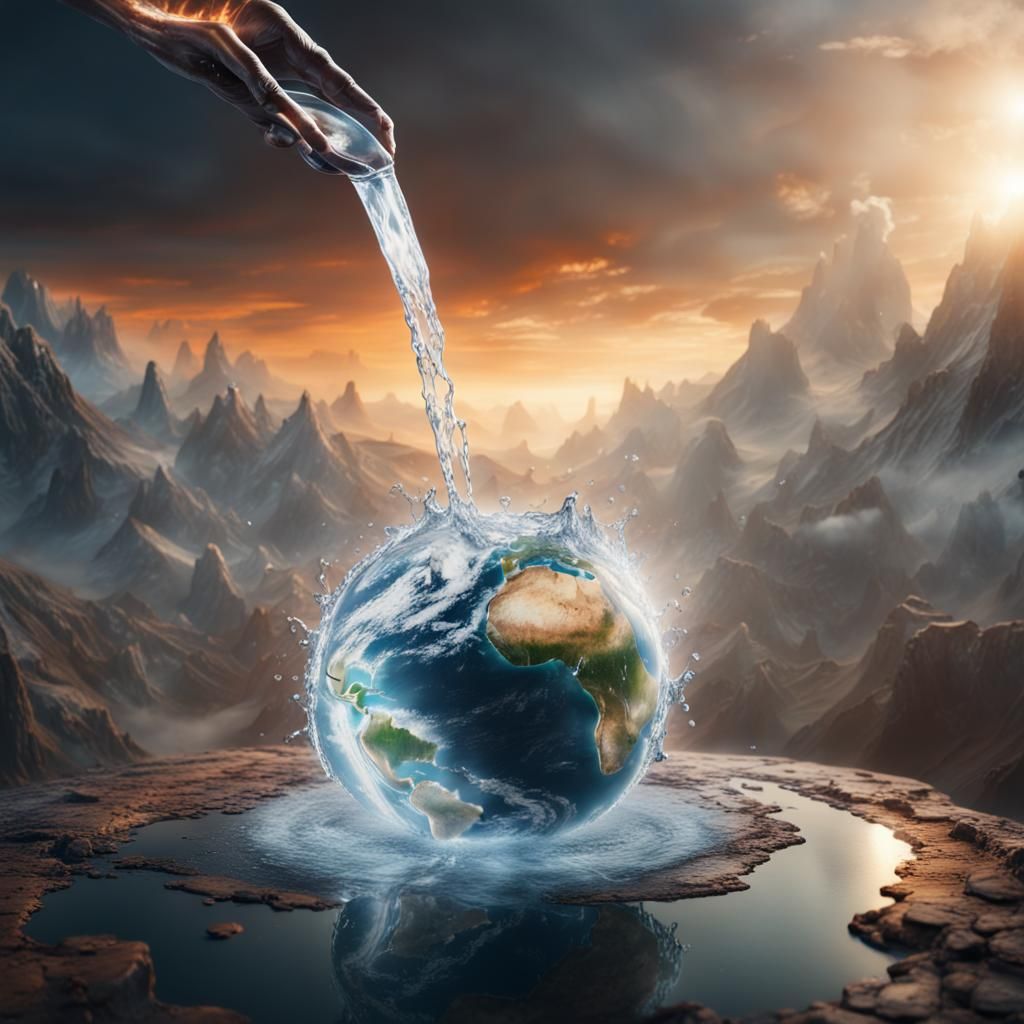 Heavenly Hand Offers Water to Burning Earth