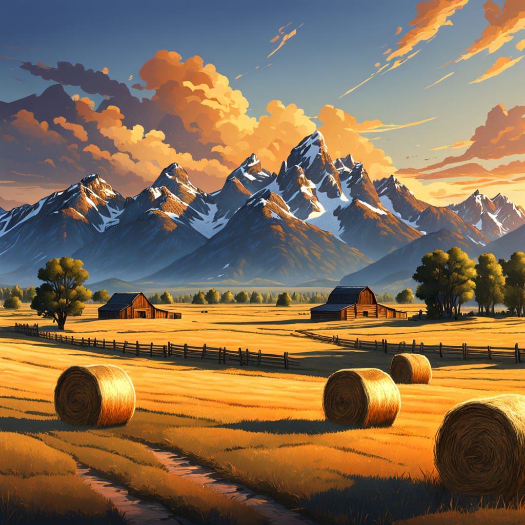 Rustic Ranch Buildings at Sunset: A Matte Painting