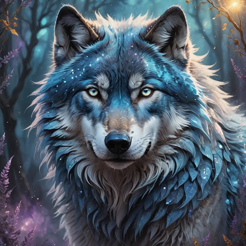 Mystical Blue Wolf Concept Art in Digital Painting