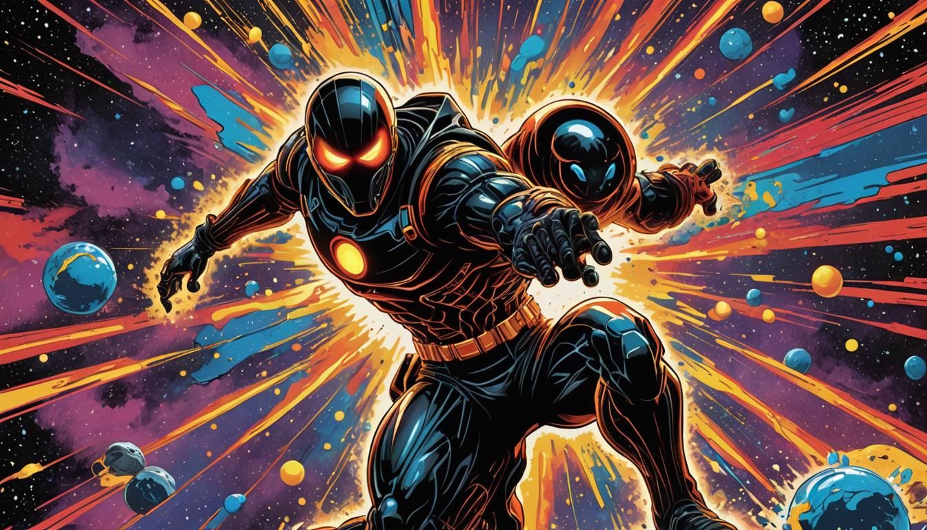 Cosmic Superhero Cleans Up with Black Hole, Comic Art