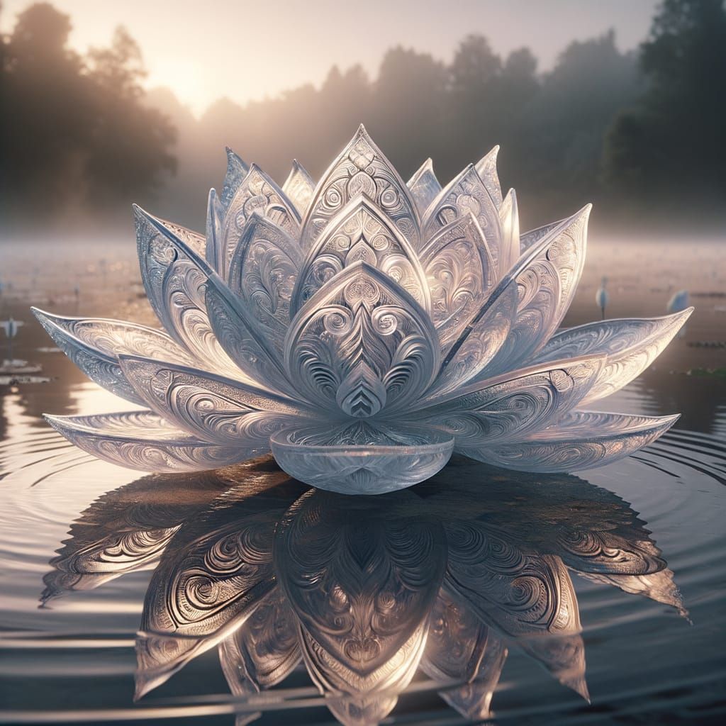 Crystal Lotus Blooms in Ethereal Sunrise