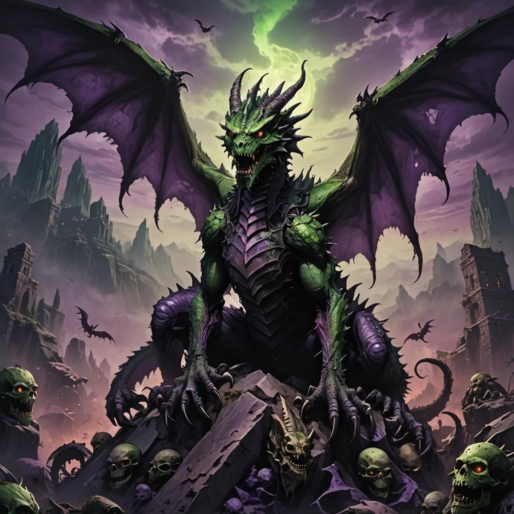Zombie Dragon on Skull Mountain: Dark Fantasy Art