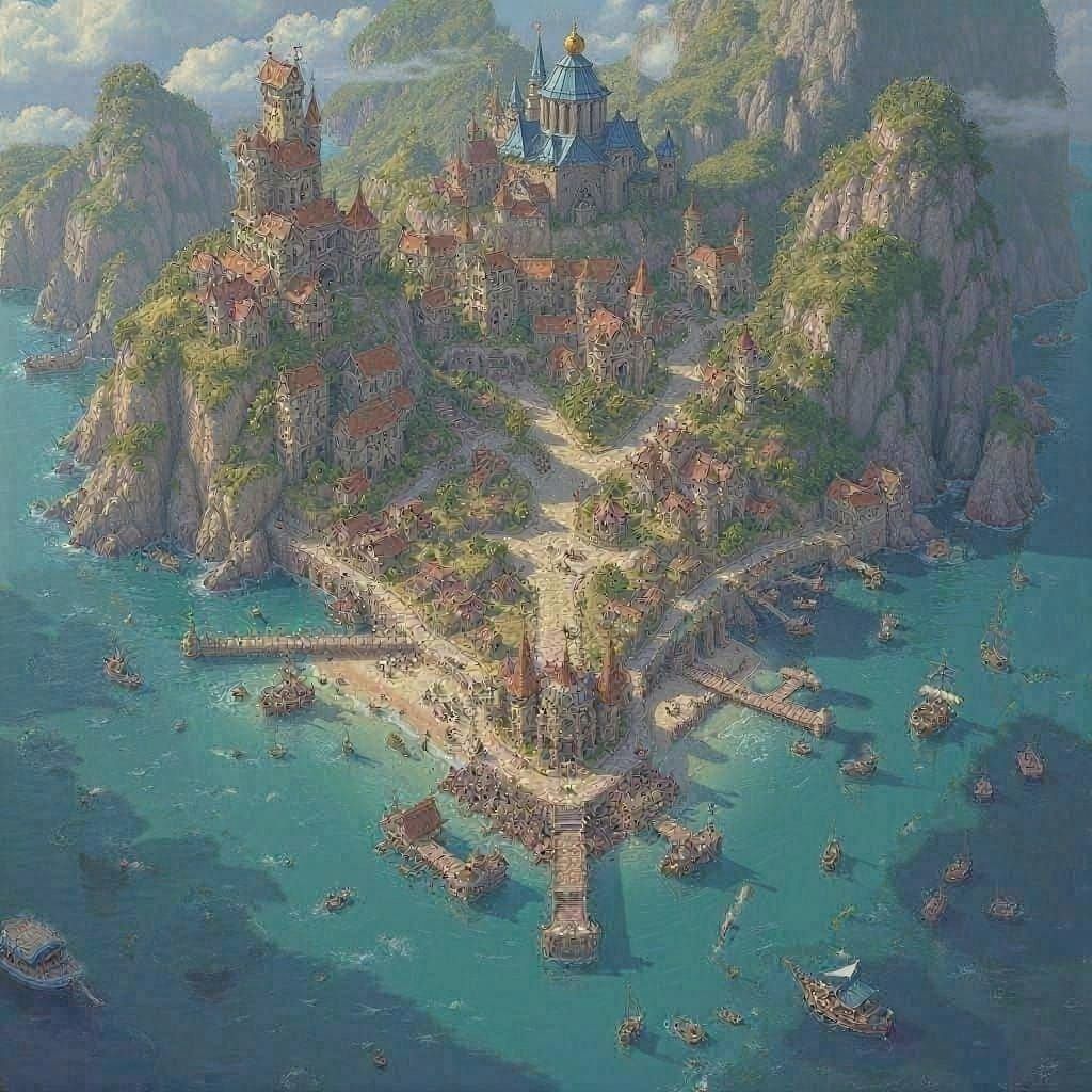 Fantasy Port City with Wealthy Highlands and Poor Lowlands