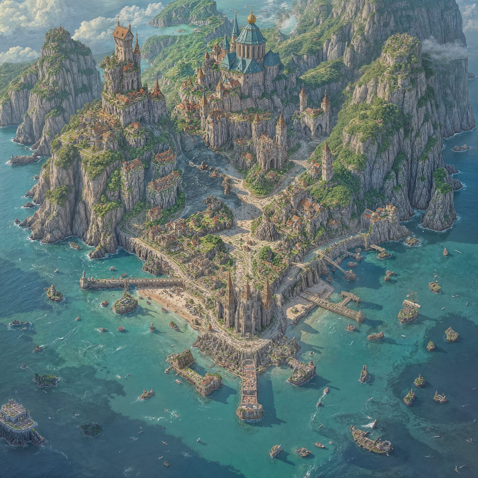 Fantasy Cityscape with Wealthy Highlands and Poor Lowlands