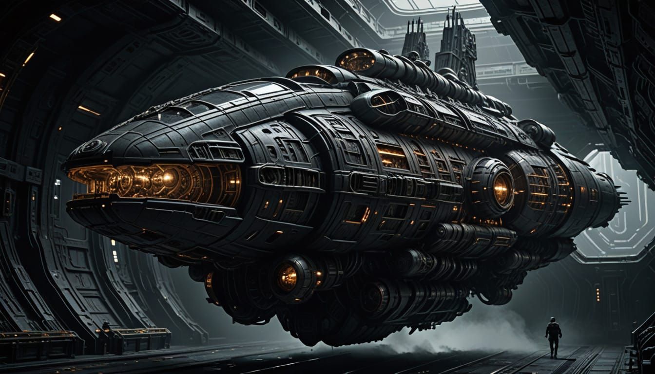 Biomechanical Spaceship in Dark Futuristic Aesthetic