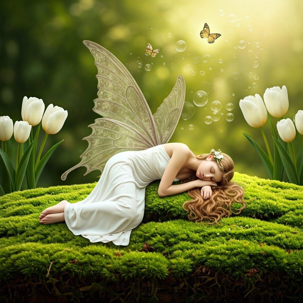 Delicate Fairy in Serene Garden Setting