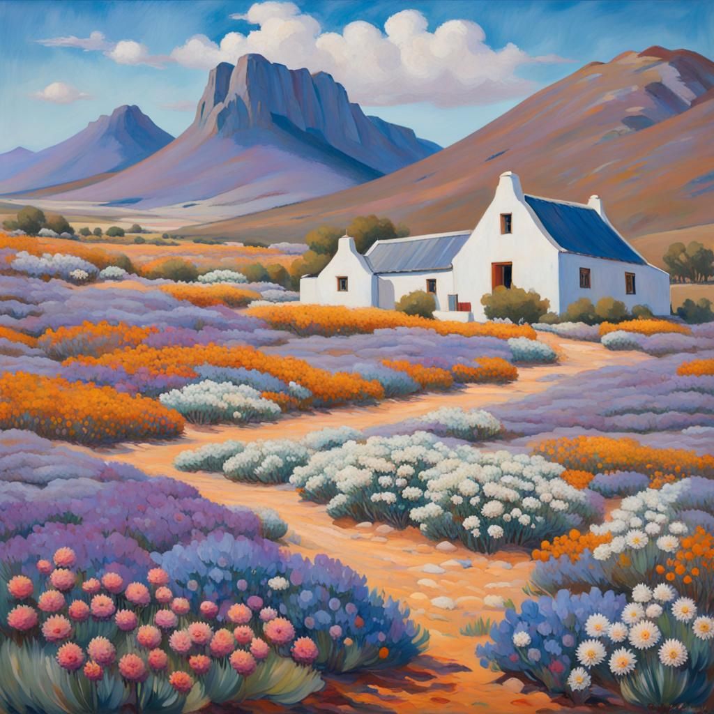 Namaqualand Flowers and Oryx in Impressionist Style