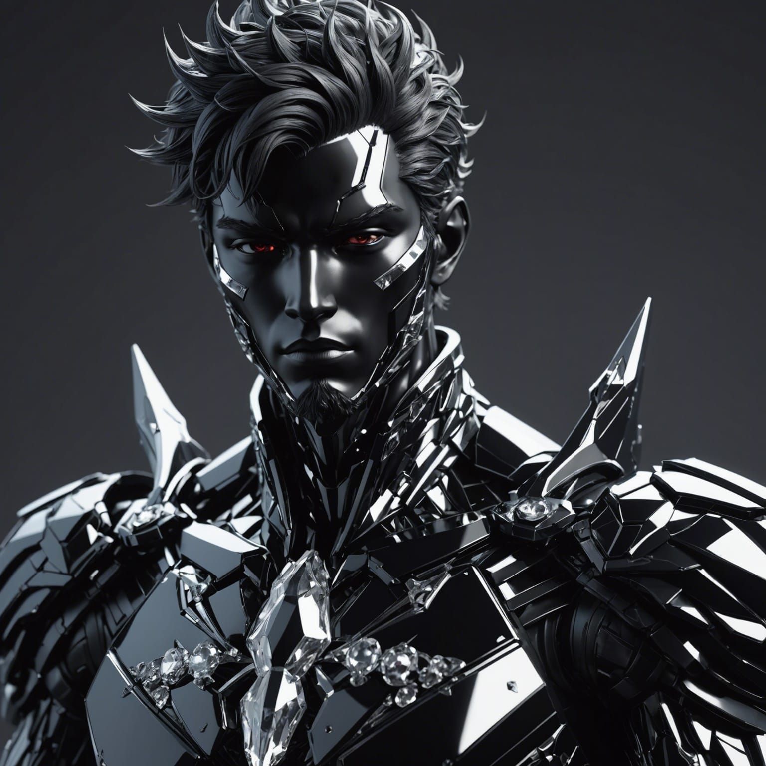 Detailed Black Crystal Man in 3D Anime Style
