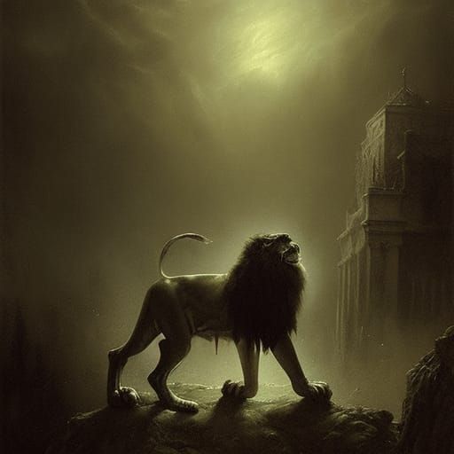 Horrific Zombie Lion in Gothic Horror Style
