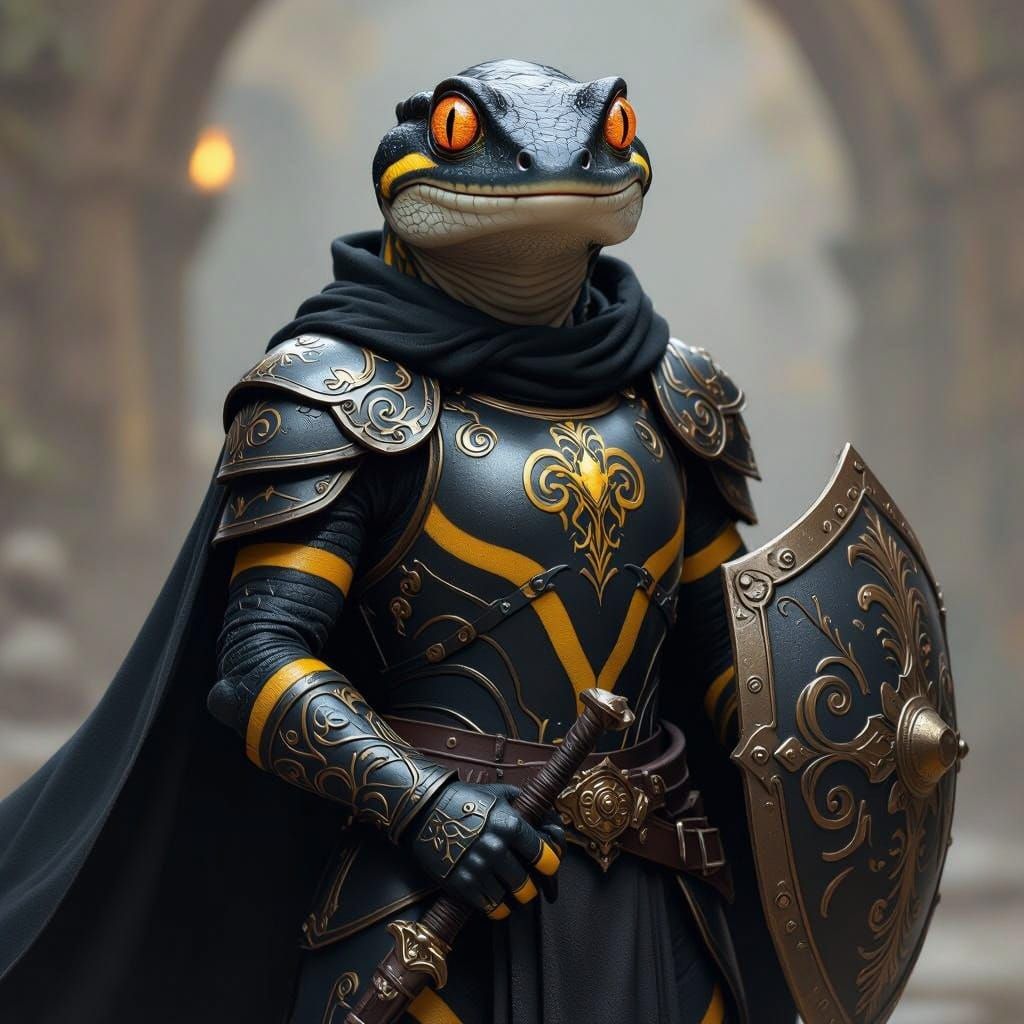 Heroic Salamander Guardian in Fantasy Plate Mail