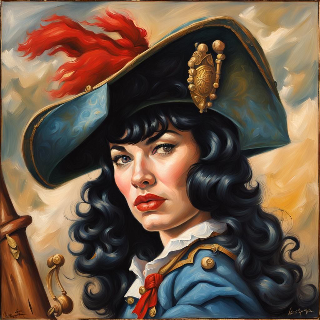 Bettie Page as Musketeer: Romanticism Oil Painting