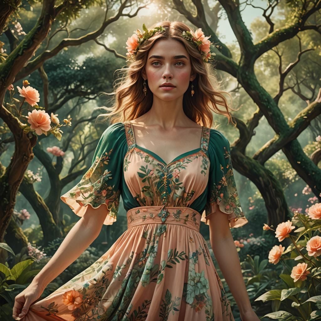 Enchanted Garden: Woman in Sundress, Fantasy Concept Art