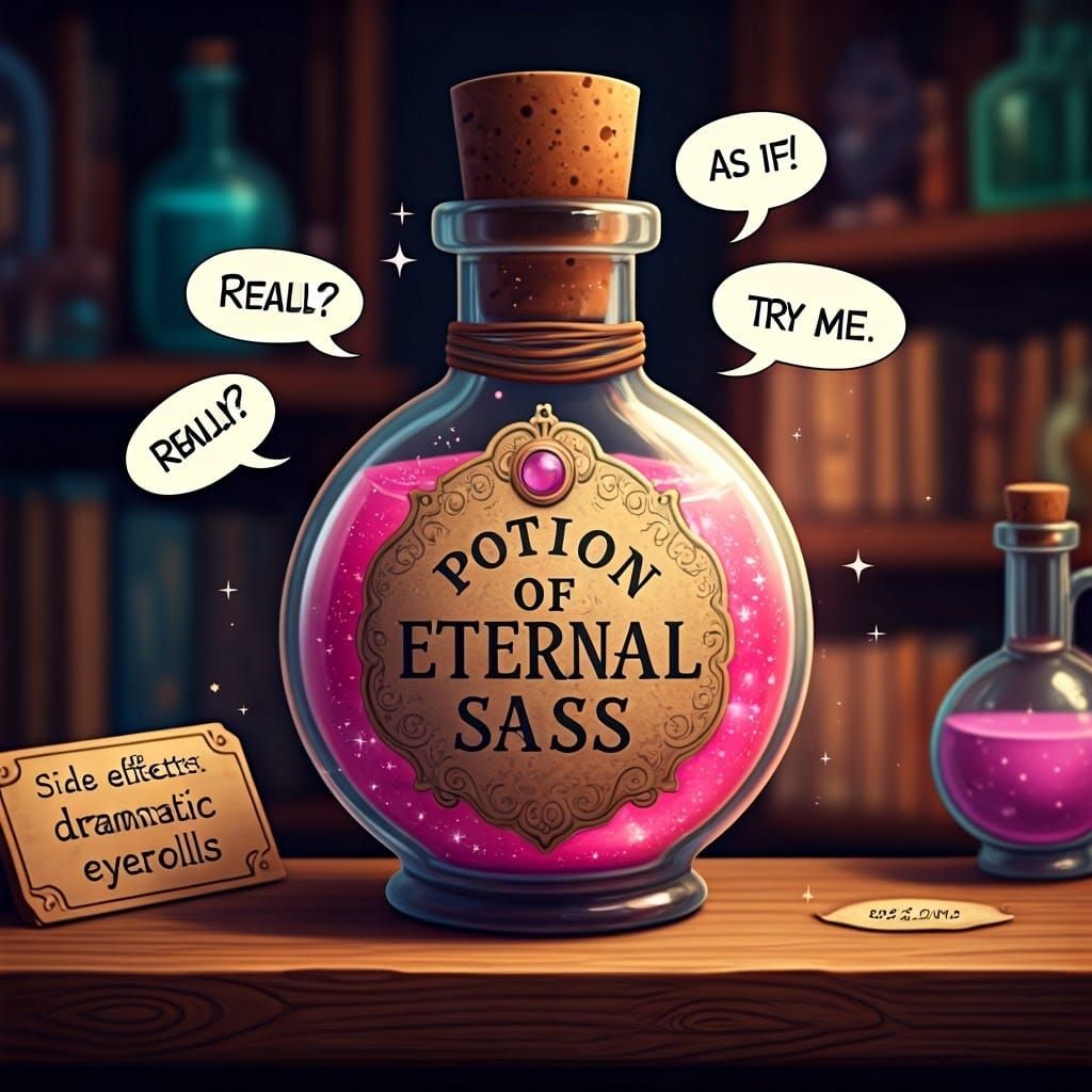 Potion of Eternal Sass in a Wizard's Workshop