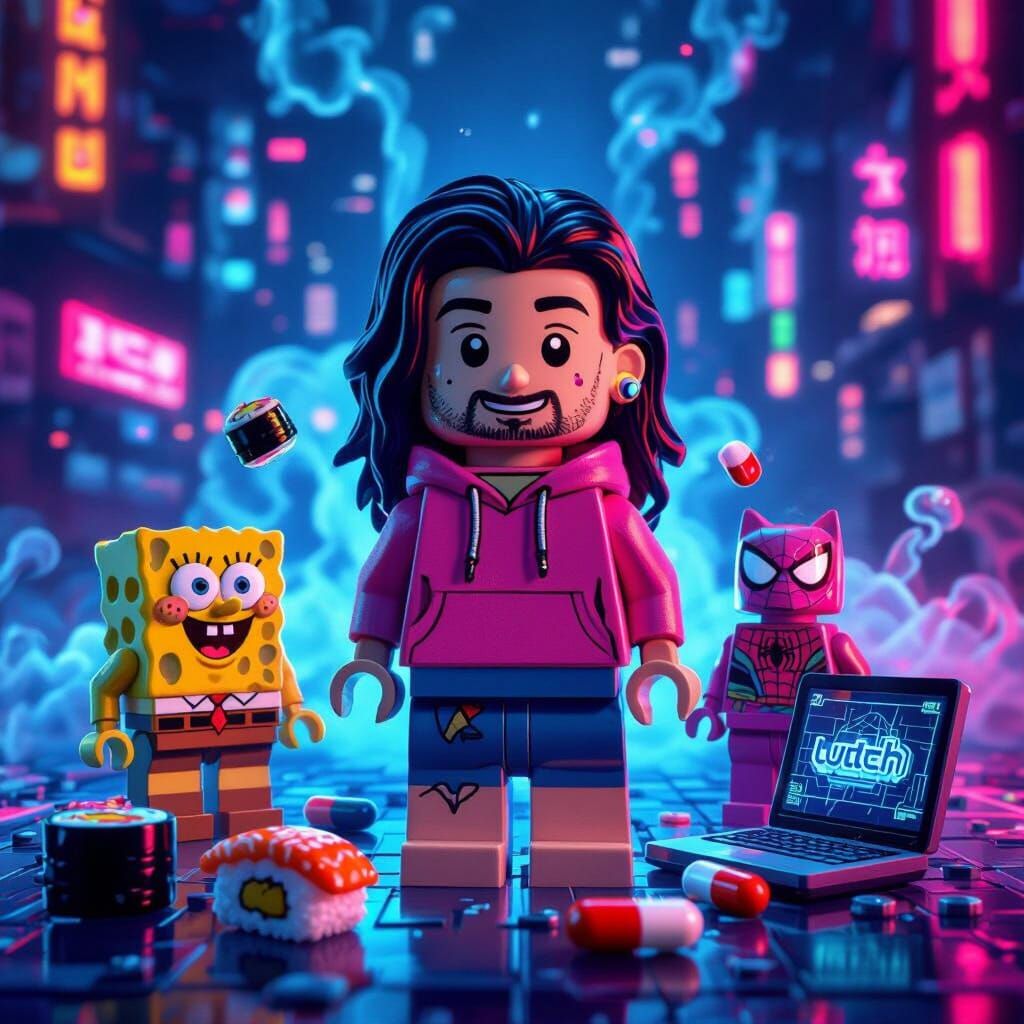 Lego Minifigure in Cyberpunk Cityscape