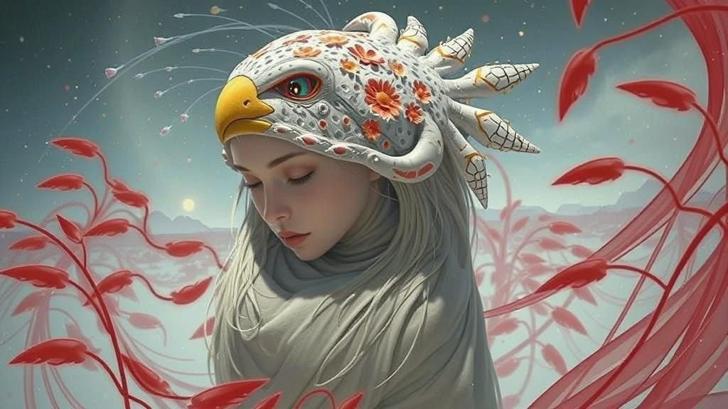 Luminous Woman in Wildflower Field: Photorealistic 3D Render...