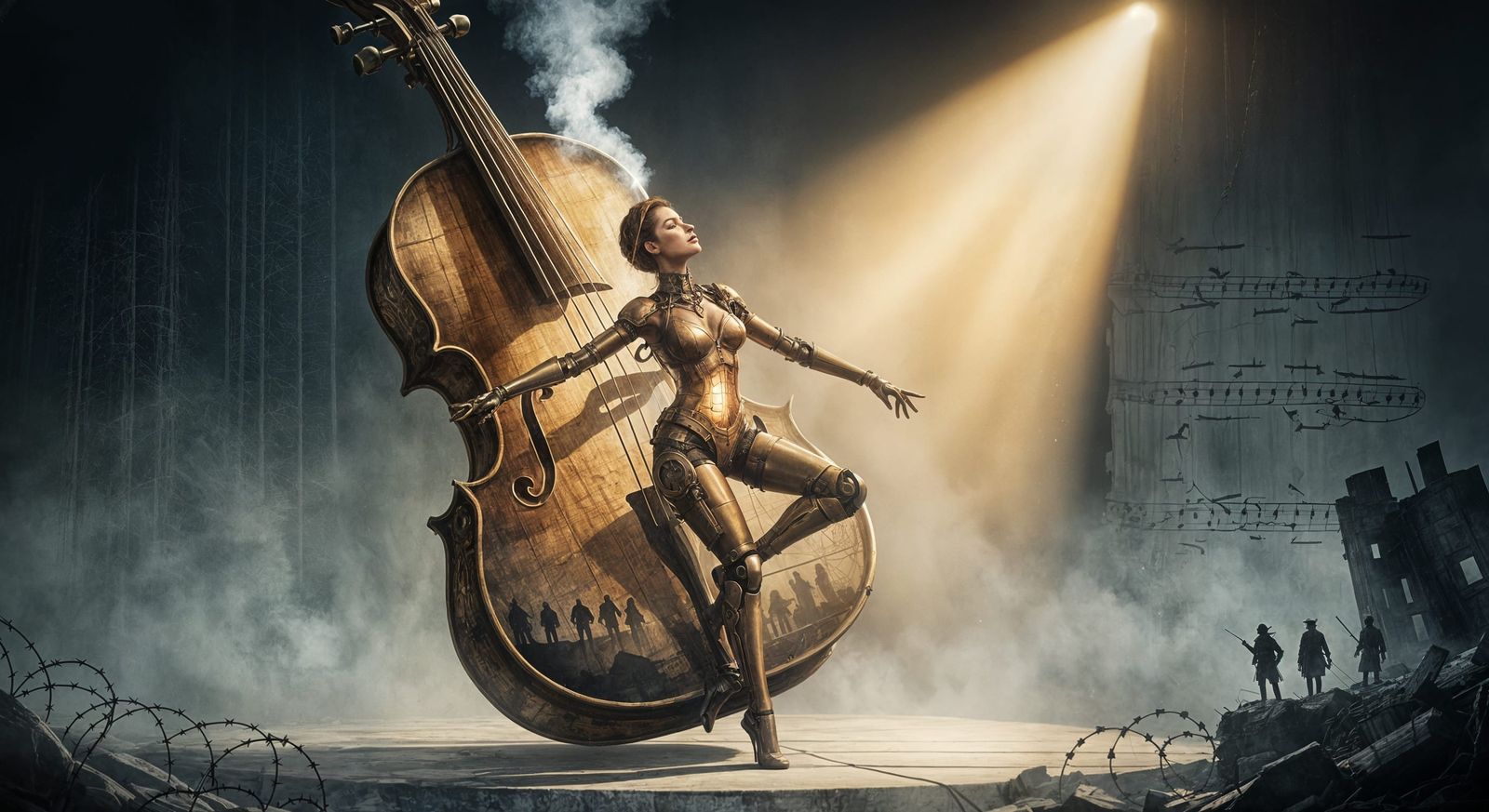 Steampunk Violin Double Exposure: Mechatron Dancer