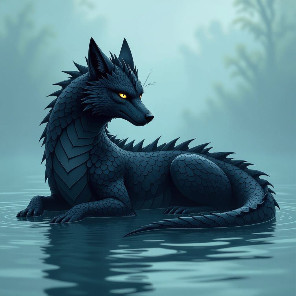 Onyx Dragon in Aquatic Dreamscape