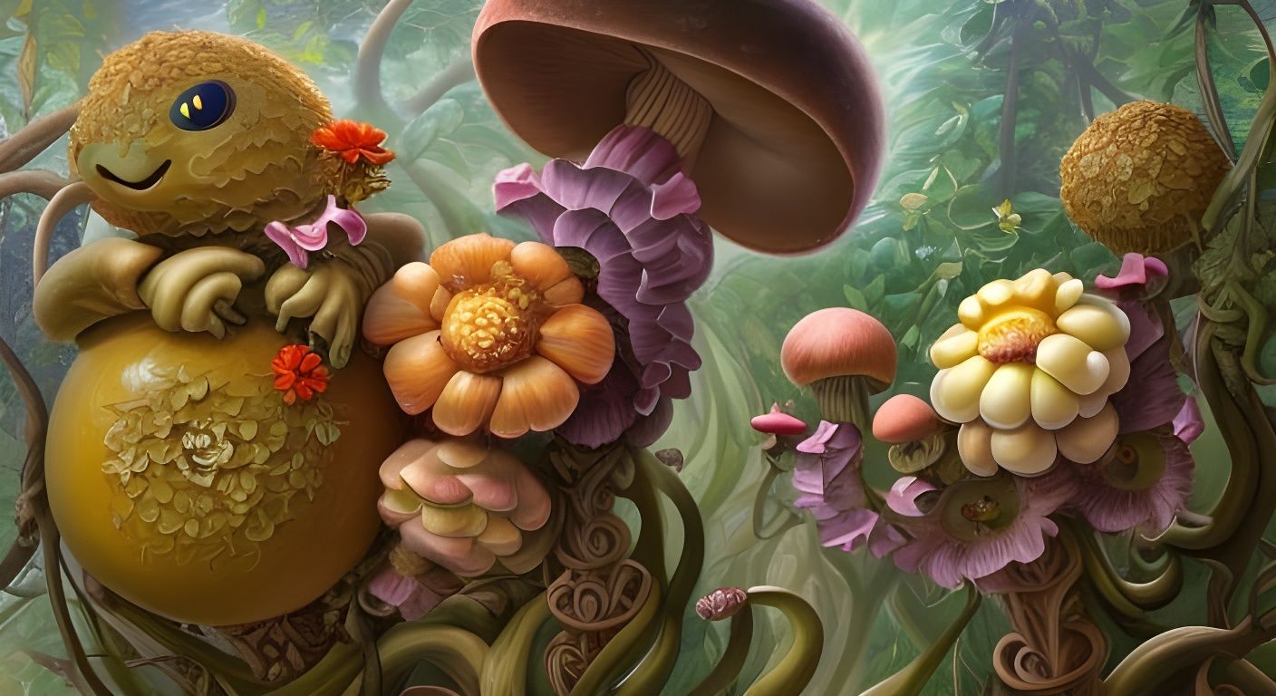 Photorealistic Dugtrio with Flowers and Mushrooms