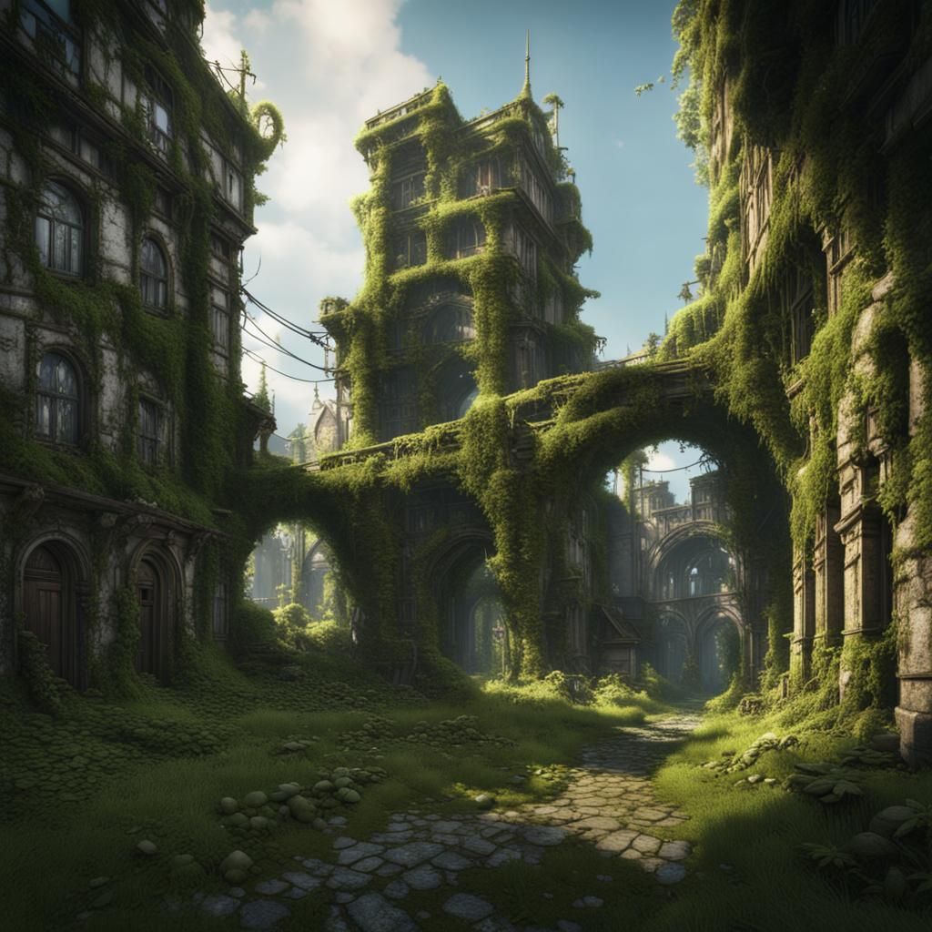 Overgrown City in Detailed 3D Rendering
