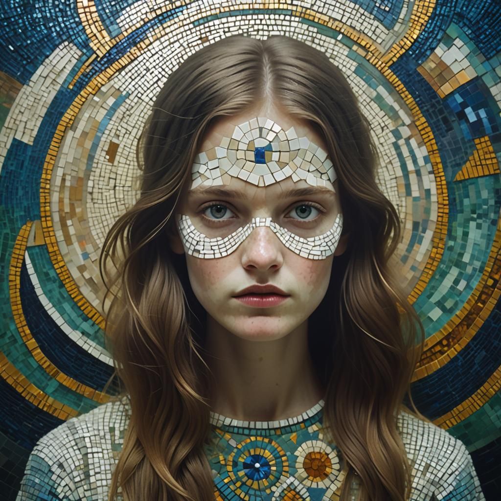 Mysterious Portrait with Cosmati Mosaic Background