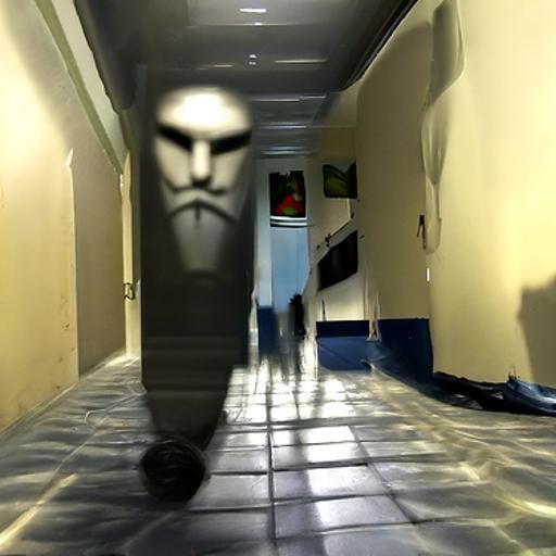 Surreal Shadow Figure Chase in Long Hallway