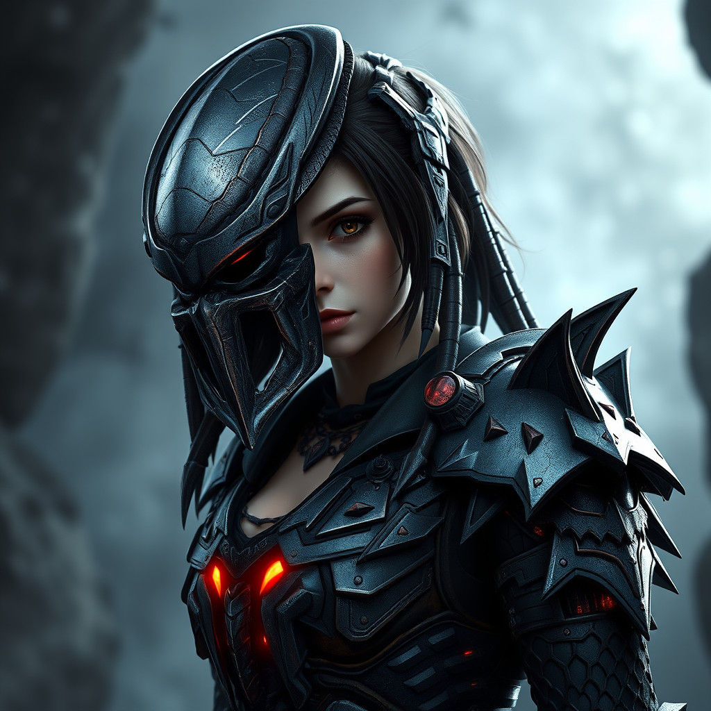 Gothic Goddess Wears Predator Armor with Fierce Determinatio...