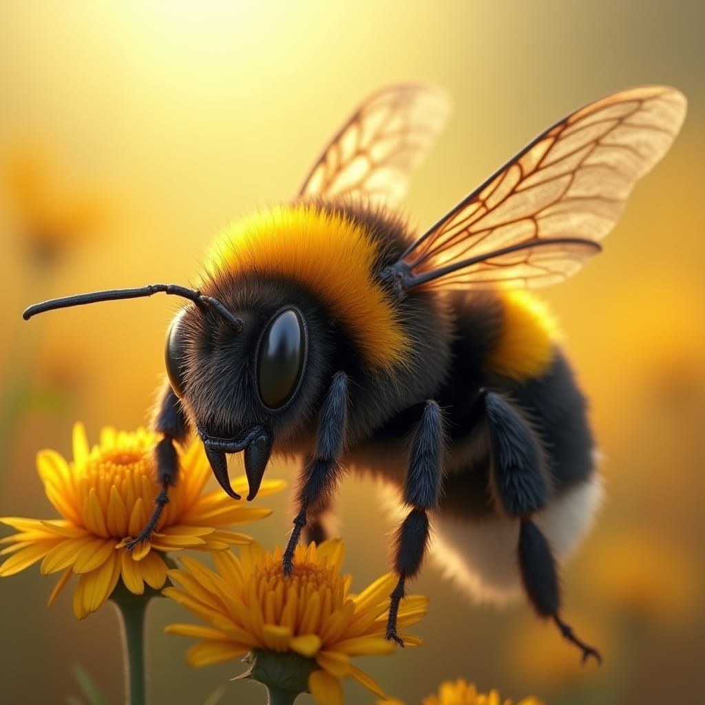 Drowsy Bumblebee in Meadow, Digital Art