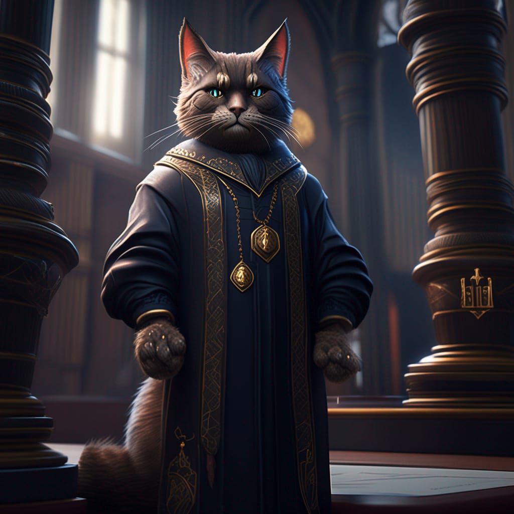 Cat Judge in High Court: Detailed Matte Painting