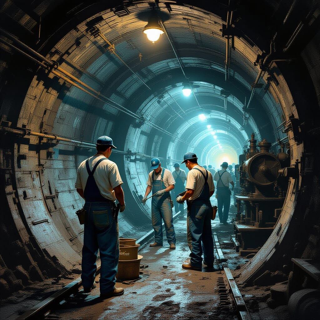 NYC Subway Construction: Industrial Underground Scene