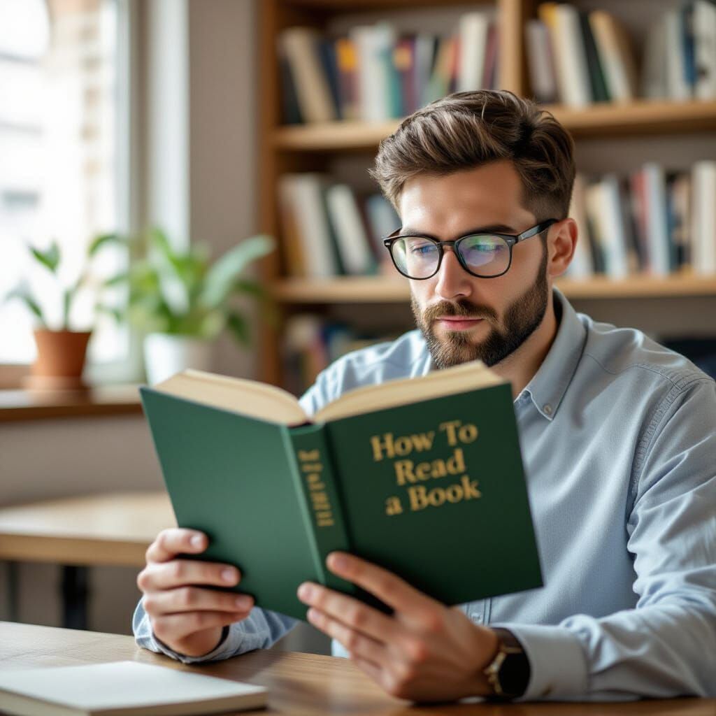 Man Reading 'How to Read a Book'
