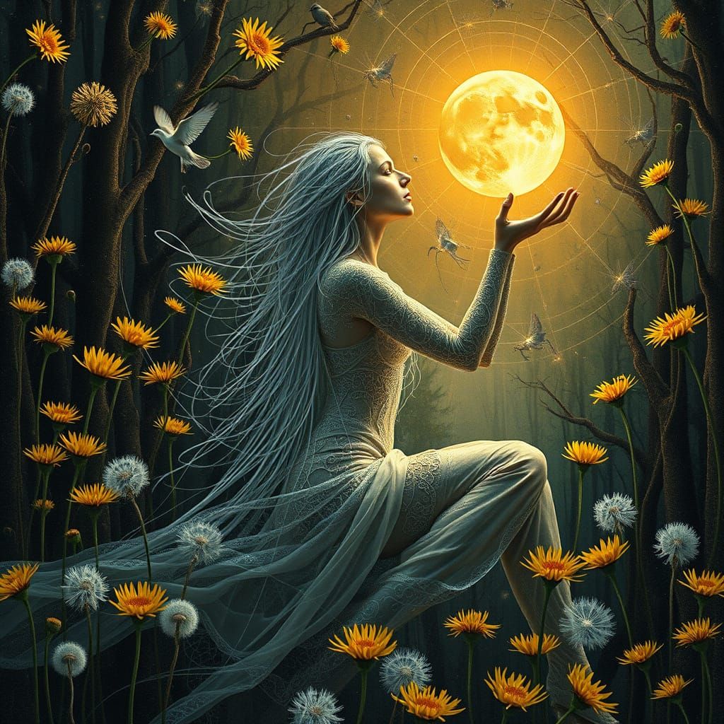 Surreal Transhumanist Goddess in Cosmic Forest