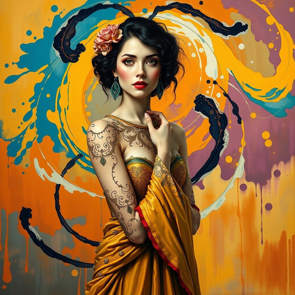 Elegant Woman in Abstract Klimt-Inspired Style