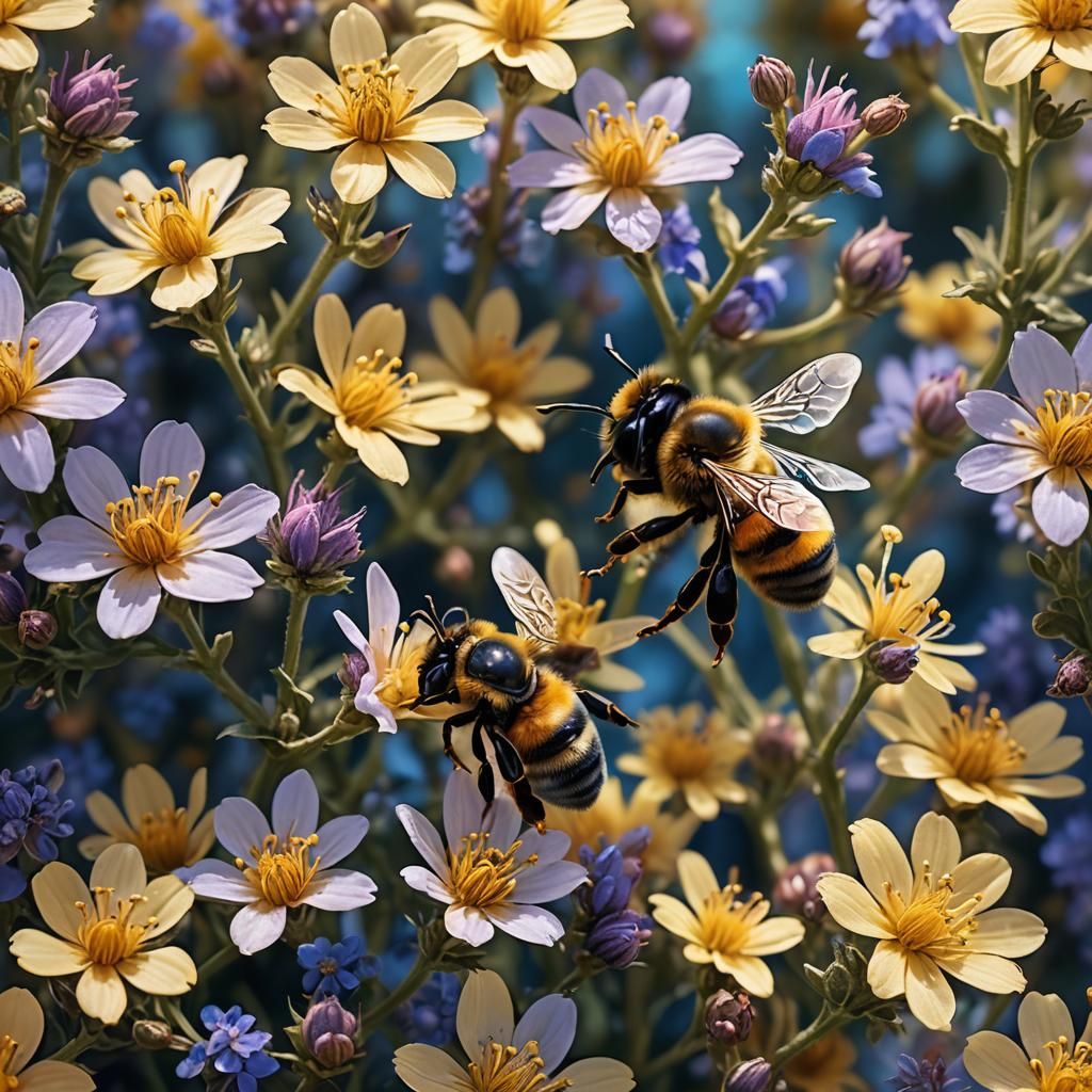 Bee on Melissa Flower: Fantasy Concept Art