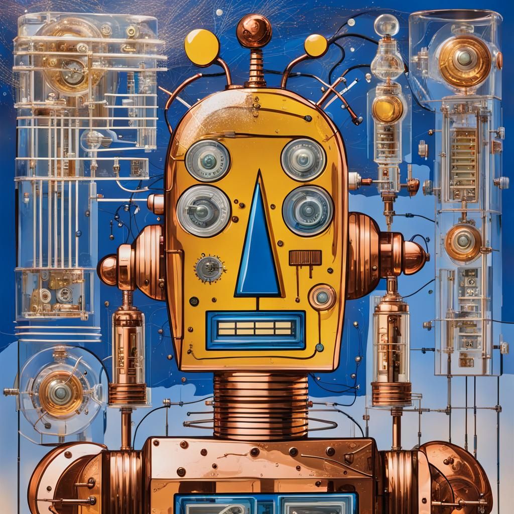 Blown Glass Robot in Retro-Futuristic Art Deco Style