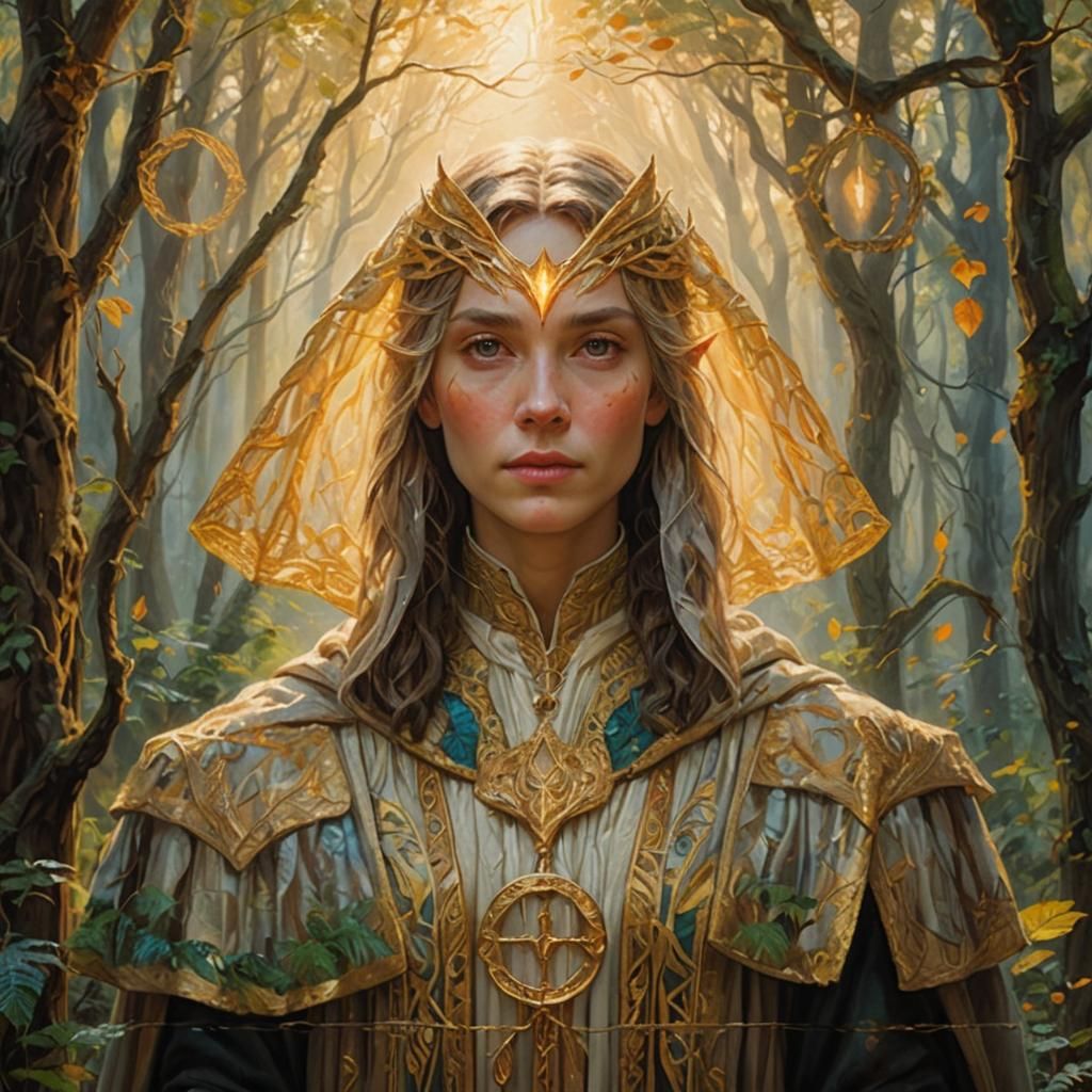 Woman in Mystical Forest: Vibrant Oil Painting