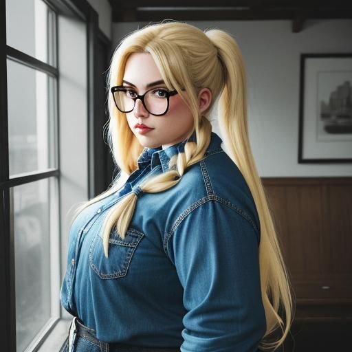 Curvy Blonde in Pigtails and 90s Fashion