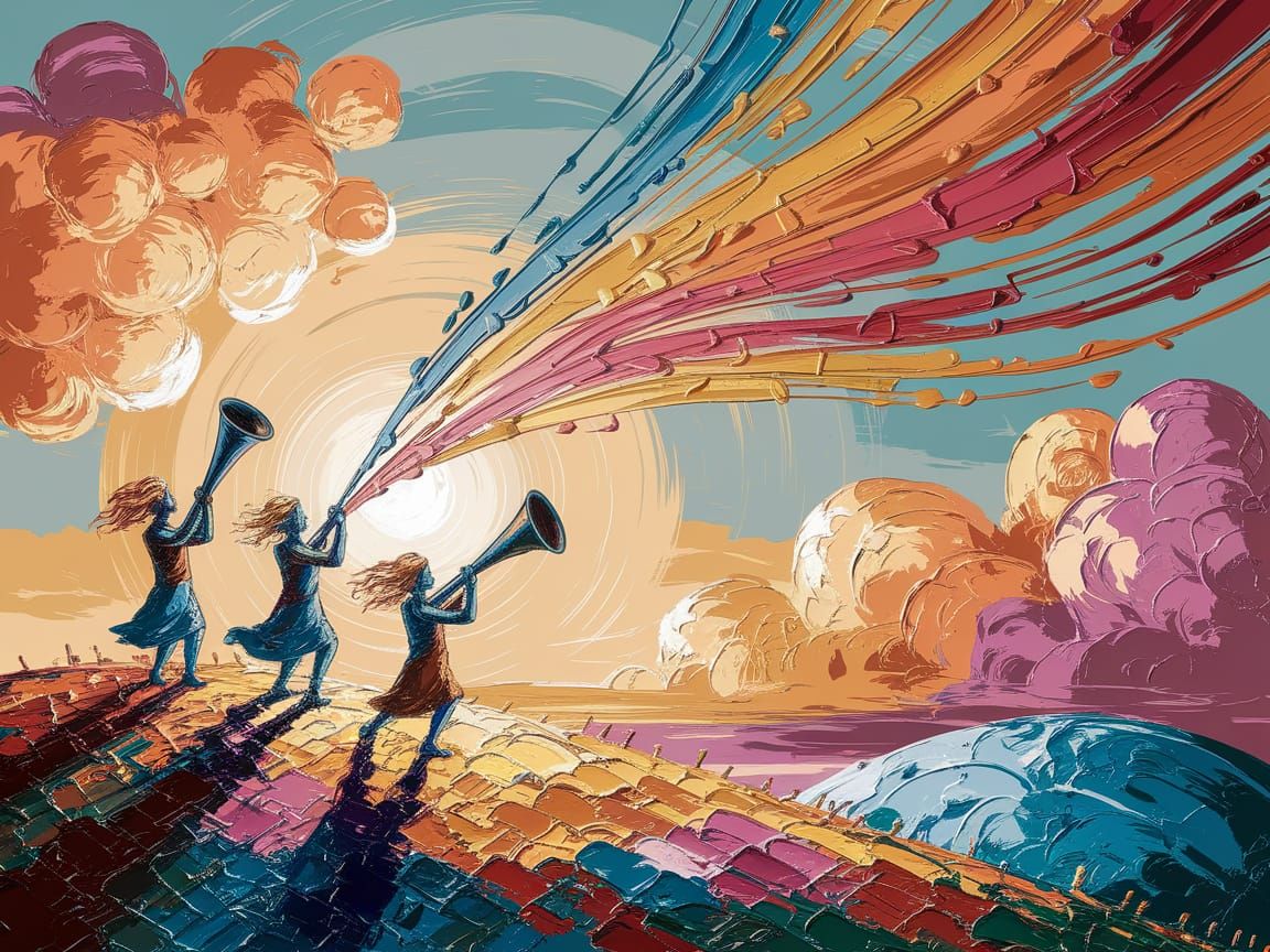 Hilltop Musicians Paint the Sky in Impasto Style