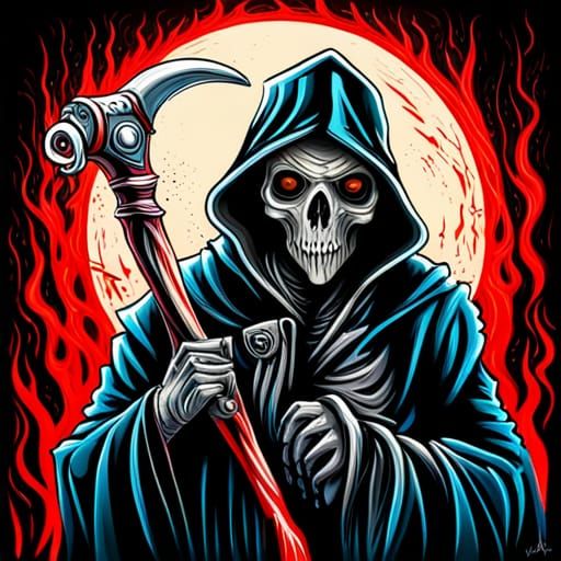 Sinister Grim Reaper Graffiti Art in Blacklight