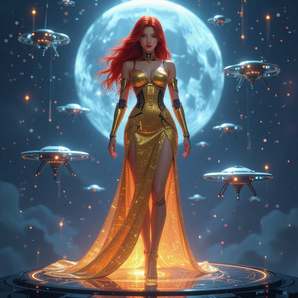 Redhead Android Supermodel in Digital Galaxy, 3D Anime