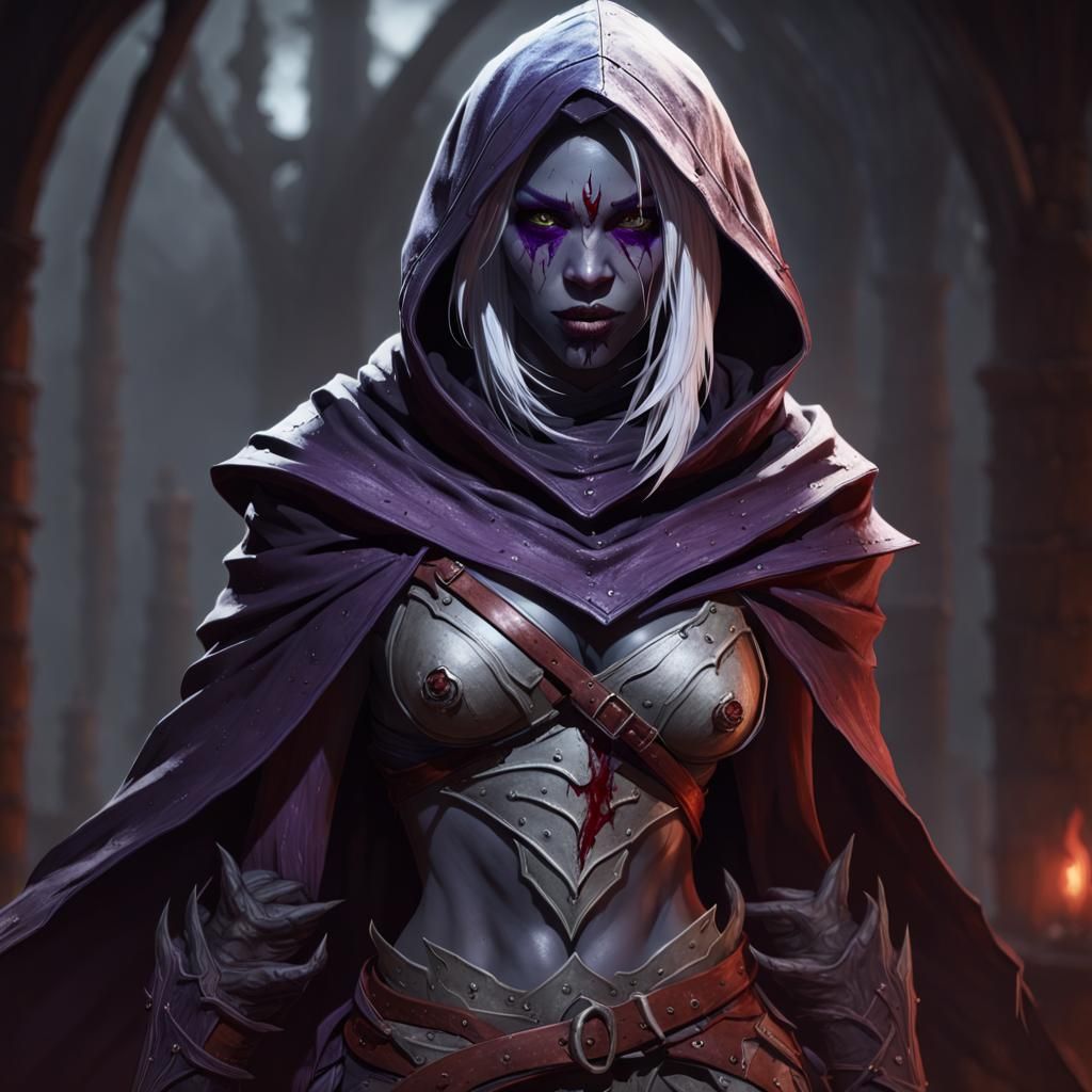 Dark Fantasy Drow Assassin in Purple and Yellow