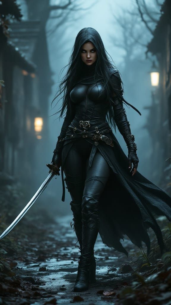 Elf Ninja in Leather Skinsuit Ready to Fight