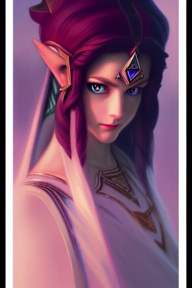Princess Zelda Portrait in Twilight Realm, Detailed Art
