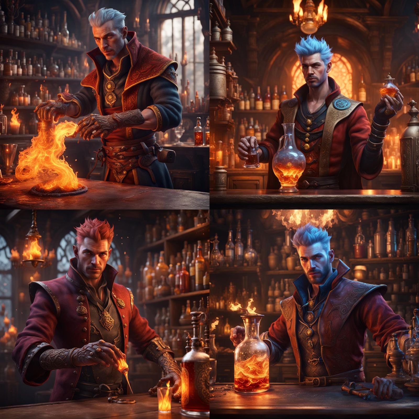 Fiery Genasi Alchemist Bartender in Detailed Digital Paintin...