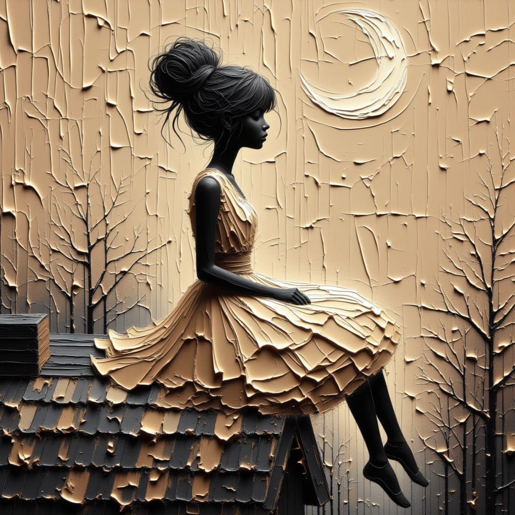 Ballerina Pirouettes on Cottage Roof in Sunlit Countryside