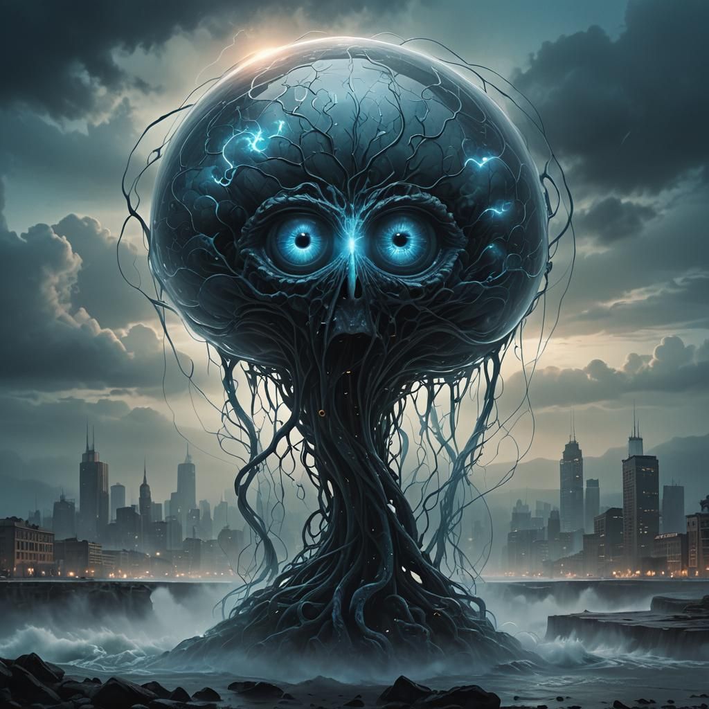 Surreal Glass Brain in Dark Fantasy Style