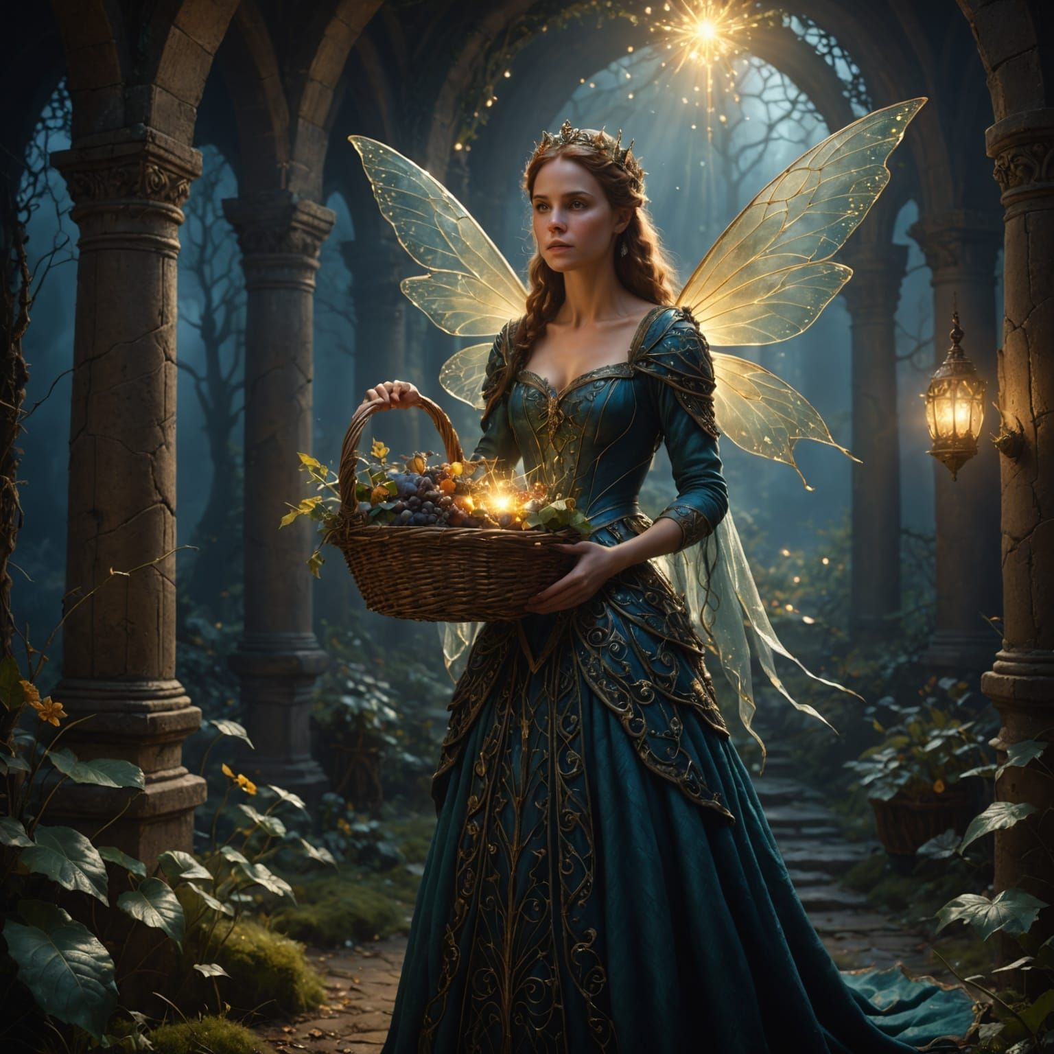 Fairy Queen with Basket of Light: Epic Digital Matte Paintin...